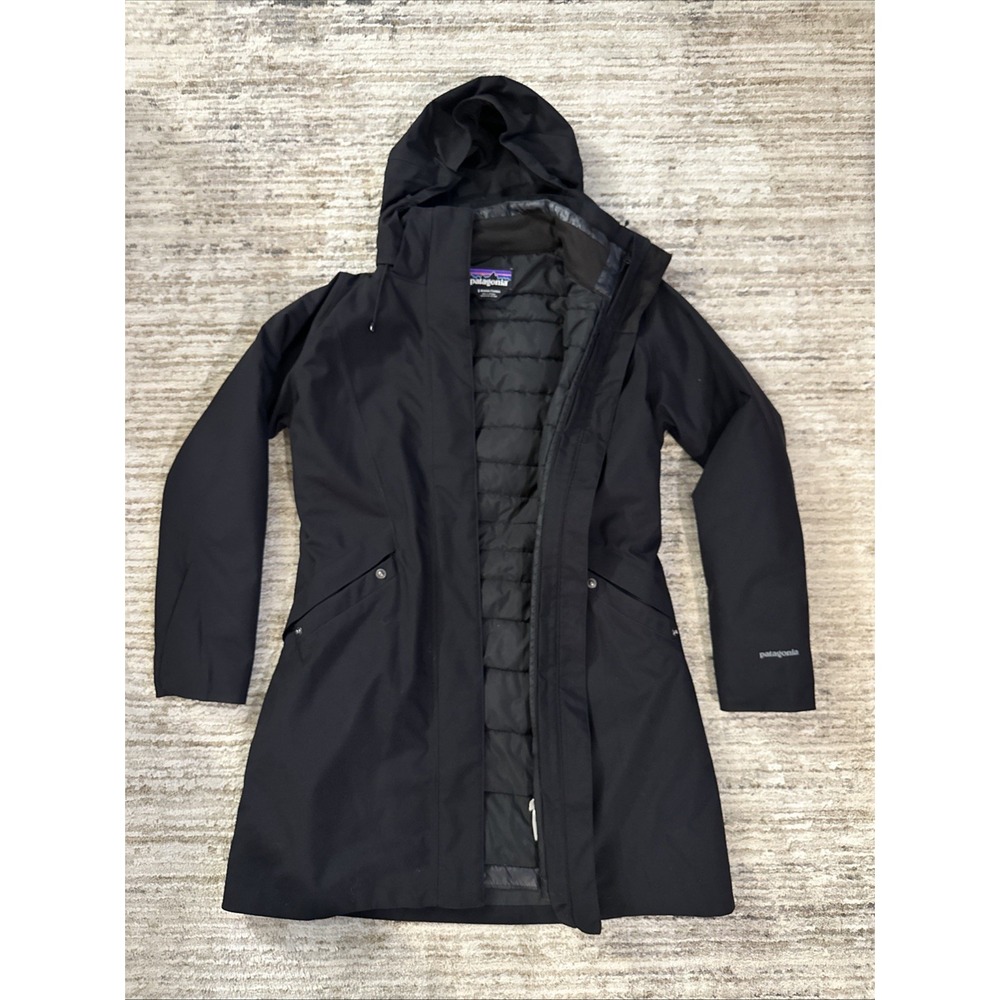 Patagonia Jacket Womens Sz Small Black Vosque 3-in-1 Parka Hood Lined Coat h2no